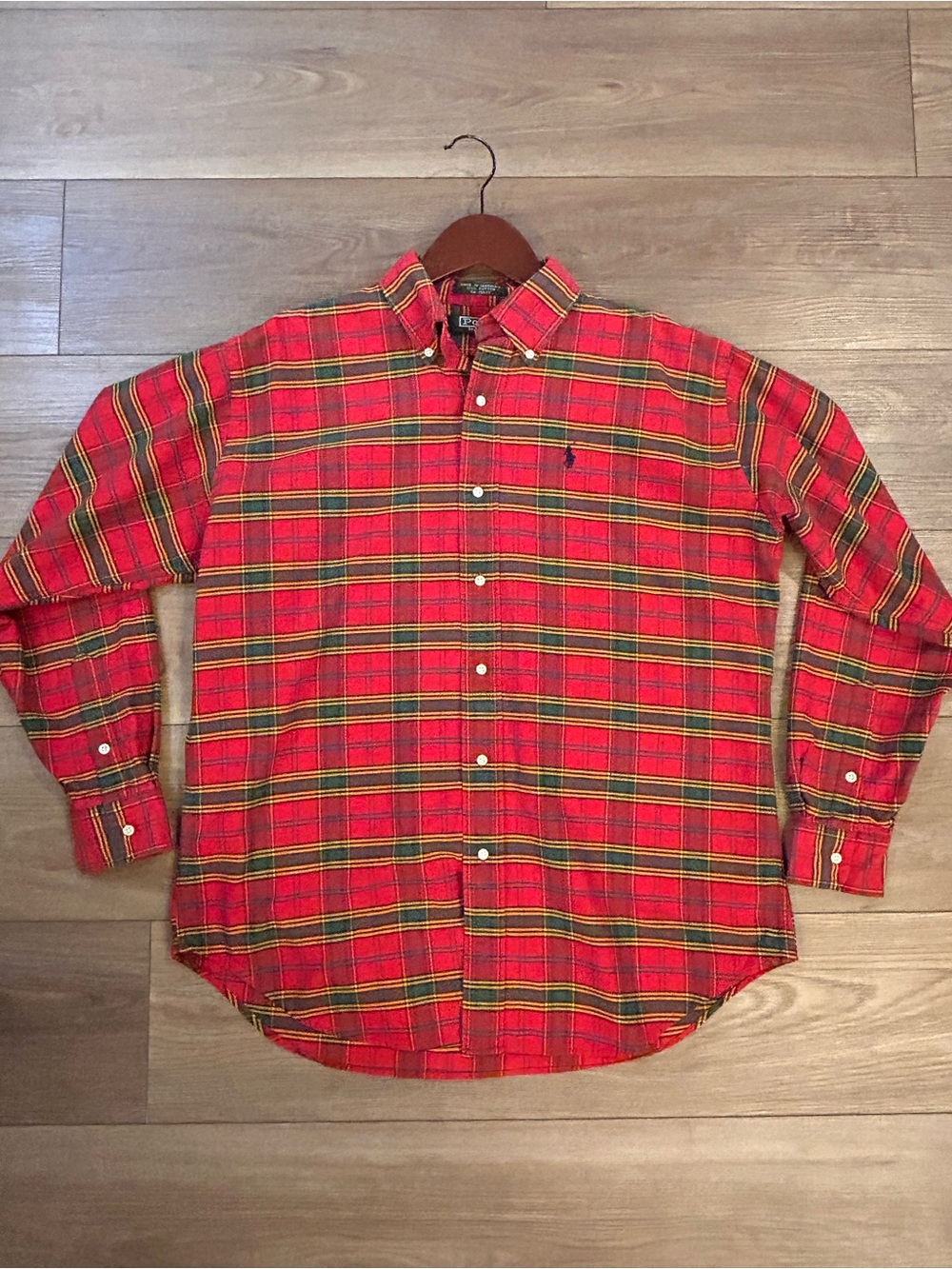 Vintage Polo Ralph Lauren XL Red Plaid Green Label RN 19672 90s